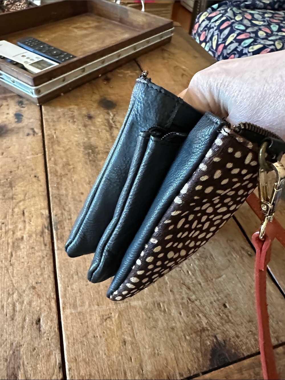 BEAR Design, White Polka Dot Fur & Black Leather Crossbody & Rust Strap - Picture 4 of 13